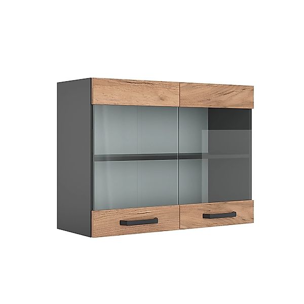 Vicco Küchenglasschrank R-Line Glashängeschrank Goldkraft Eiche/Anthrazit 8 günstig online kaufen