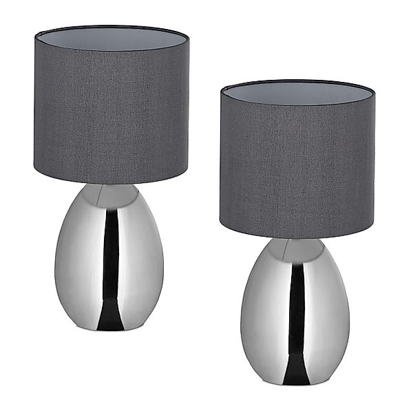 relaxdays Nachttischlampe 2er Set, Ein-/Ausschalter, Silber günstig online kaufen