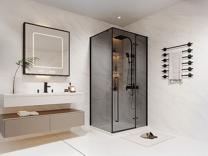 Duschwand mit Schwingtür - Rauchglas - 100 x 80 x 190 cm - Schwarz matt - T günstig online kaufen