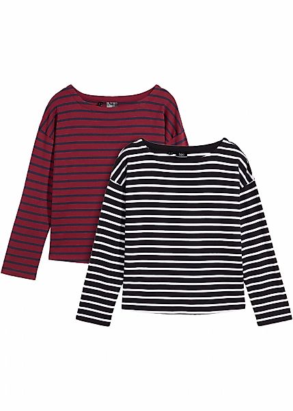 bonprix Langarmshirt, 2 Stk. Langarmshirt aus reiner Baumwolle, (2er Pack) günstig online kaufen