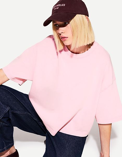 Bershka Oversize-T-Shirt Aus Schwerem Baumwollcotton Mit Kurzen Ärmeln Dame günstig online kaufen