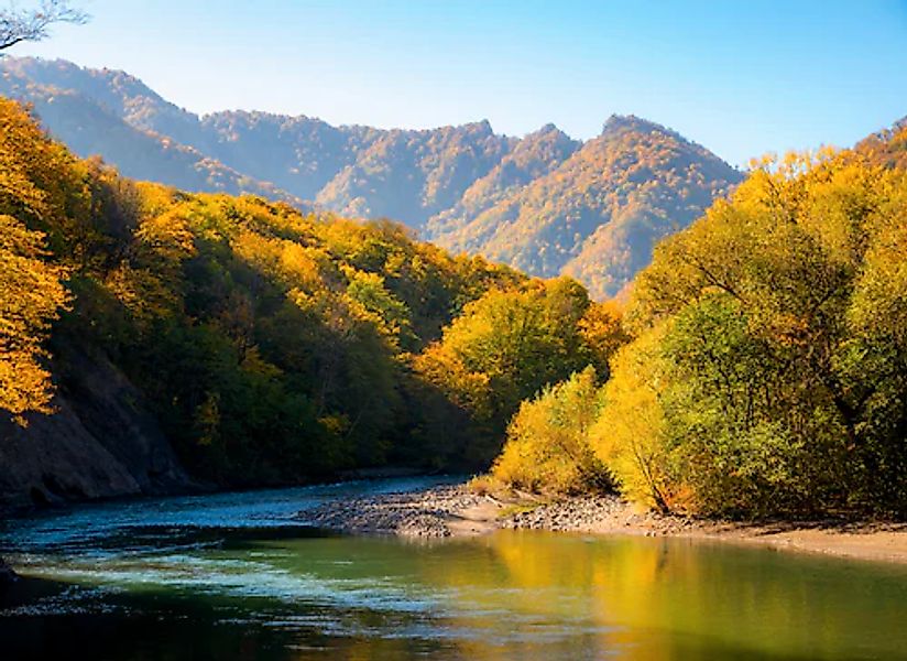 Papermoon Fototapete »Autumn Mountain Forest River« glatt günstig online kaufen