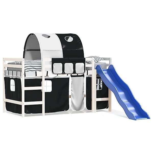 vidaXL Kinderhochbett mit Tunnel Weiß & Schwarz 80x200 cm Kiefernholz193026 günstig online kaufen