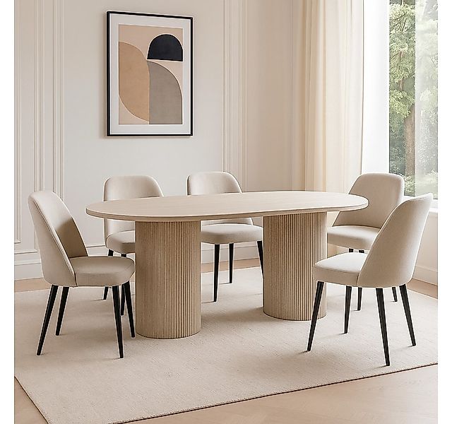 alesvelt Esstisch ovale massiver Travertin-Tischplatte edle Tischbeine im S günstig online kaufen