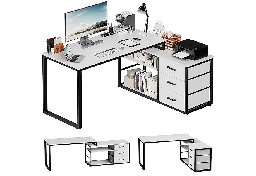 HOMALL Schreibtisch L-förmiger Eckschreibtisch mit USB-Anschluss und zwei S günstig online kaufen