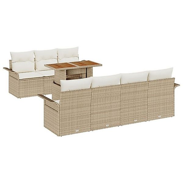 vidaXL Loungesofa 8-teiliges Garten Sofa Set mit Kissen Beige Poly Rattan, günstig online kaufen