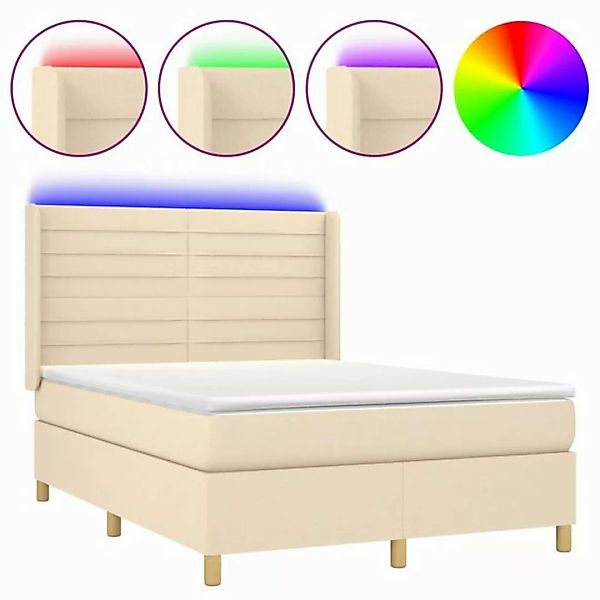 vidaXL Boxspringbett Boxspringbett mit Matratze LED Creme 140x190 cm Stoff günstig online kaufen