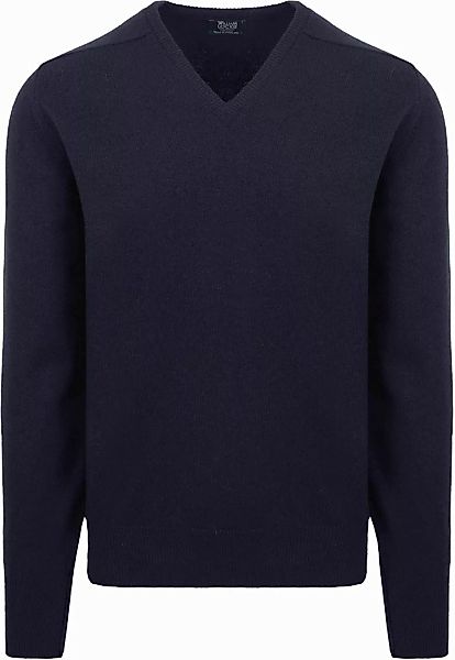 William Lockie V-Ausschnitt Pullover Lammwolle Dunkelblau - Größe XL günstig online kaufen