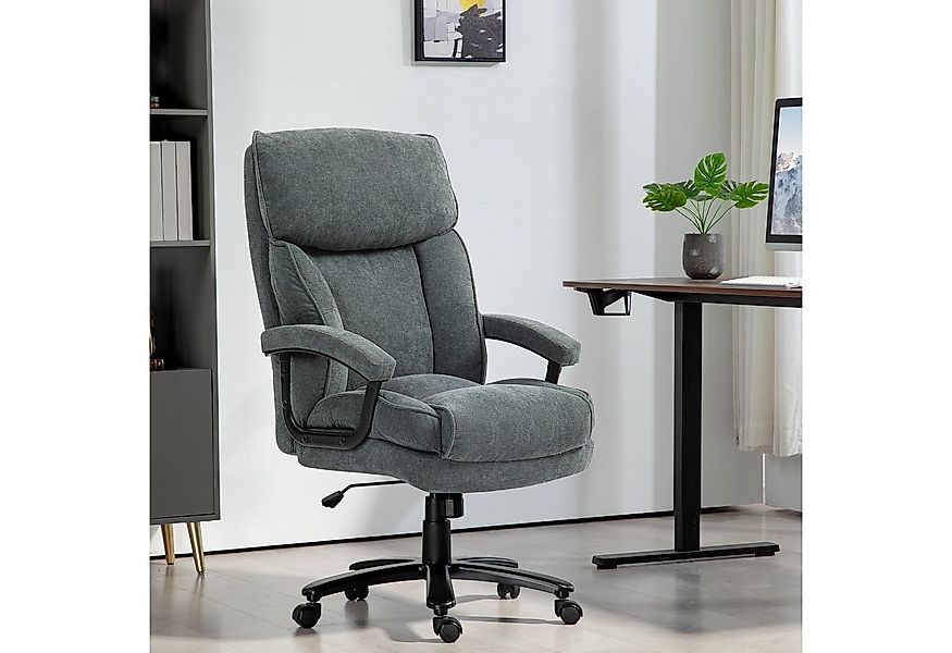 HOMCOM Bürostuhl Ergonomisch Schreibtischstuhl mit Wippfunktion, Leinenopti günstig online kaufen