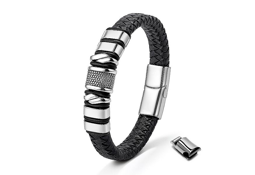 UNIQAL.de Lederarmband „MAMBA“ – Maskulines Design in Schwarz & Silber (Ech günstig online kaufen