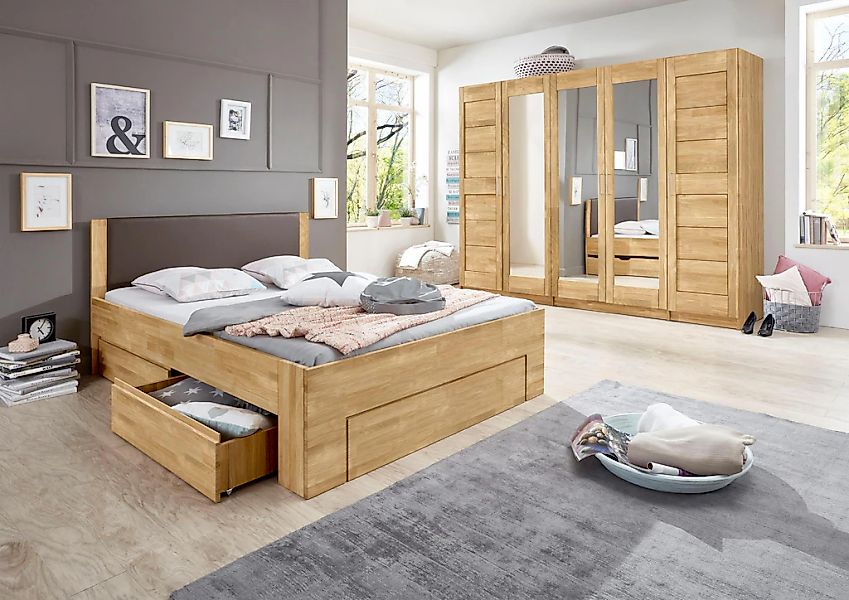 Home affaire Stauraumbett "Bernett", aus massiver Buche, mit Stauraumschubl günstig online kaufen