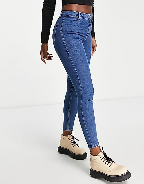 Topshop – Joni – Jeans aus einem recycelten Baumwollmix in Mittelblau günstig online kaufen