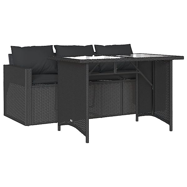 vidaXL 2-Tlg Garten-Essgruppe mit Kissen Schwarz Poly Rattan 366329 günstig online kaufen