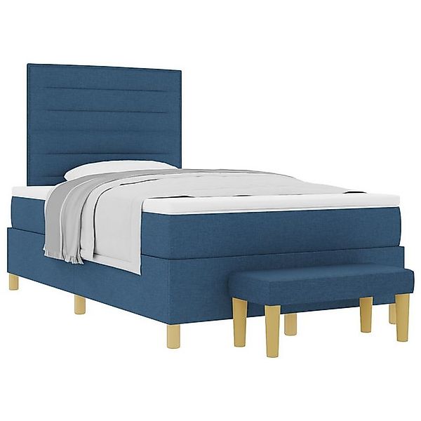 vidaXL Bett Boxspringbett mit Matratze & Bank Blau 120x200 cm Stoff (2-tlg) günstig online kaufen