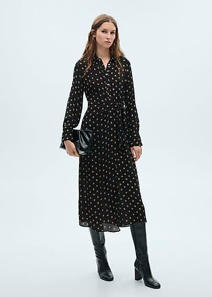 Polka-Dots-Hemdblusenkleid mit Knotendetail günstig online kaufen