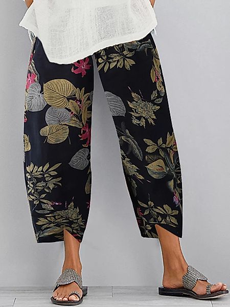 Vintage Print Elastic Waist Casual Pants für Damen günstig online kaufen