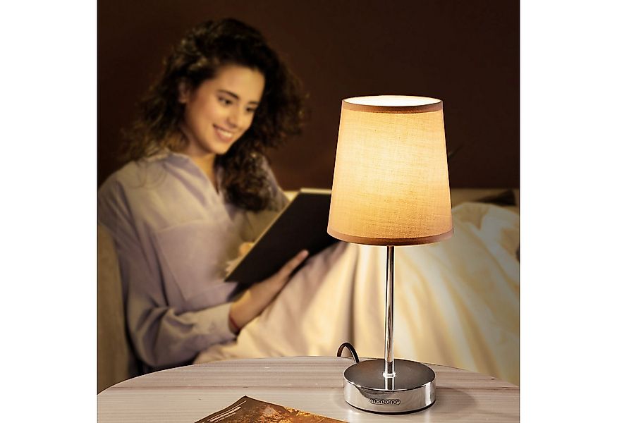 monzana Tischleuchte, Taupe 1er Set, 32 cm Stoffschirm E14 Chrom Metall Woh günstig online kaufen
