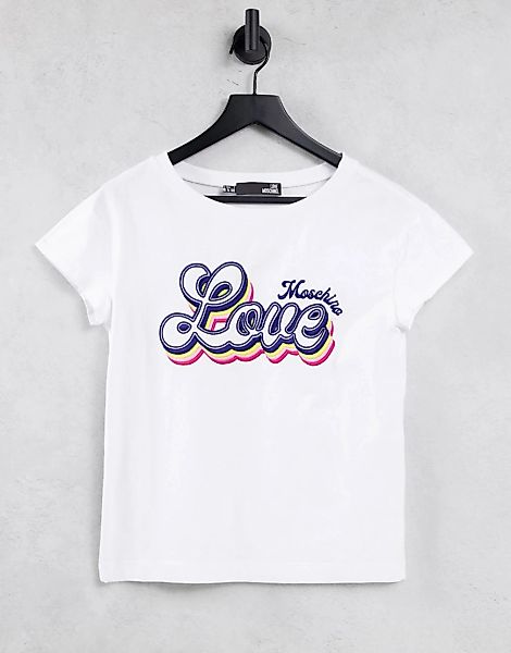 Love Moschino – Weißes T-Shirt mit Love-Logo günstig online kaufen