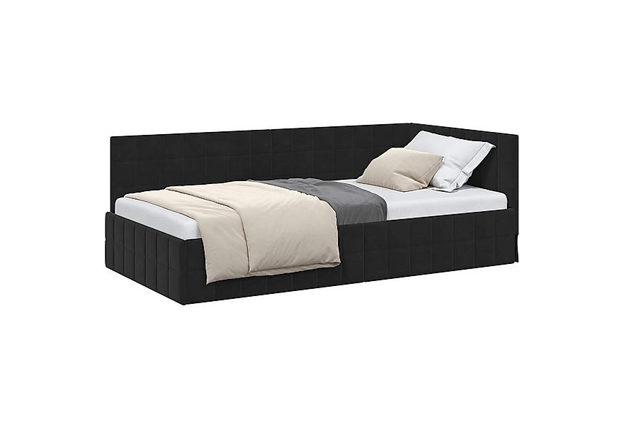 vidaXL Bett Eckbettgestell mit Kopfteil Schwarz 90 cm x 190 cm Samt (1-tlg) günstig online kaufen
