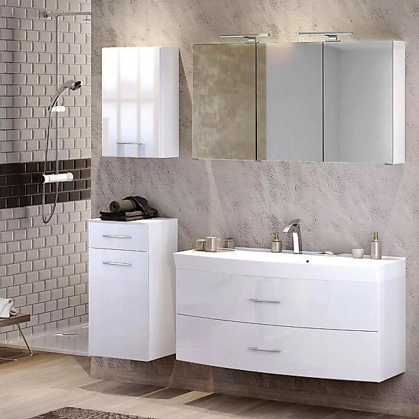 Badezimmer Set mit 120cm Waschtisch FLORIDO-03 in Hochglanz weiß B x H x T: günstig online kaufen