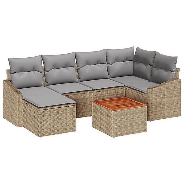 vidaXL Loungesofa 7-teilige Garten-Sofa-Garnitur mit Kissen Beige Poly Ratt günstig online kaufen