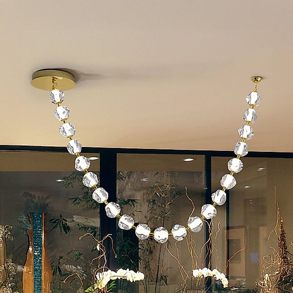 LED-Hängeleuchte Zaria, 21-fl., gold, klar, Metall, Acryl günstig online kaufen