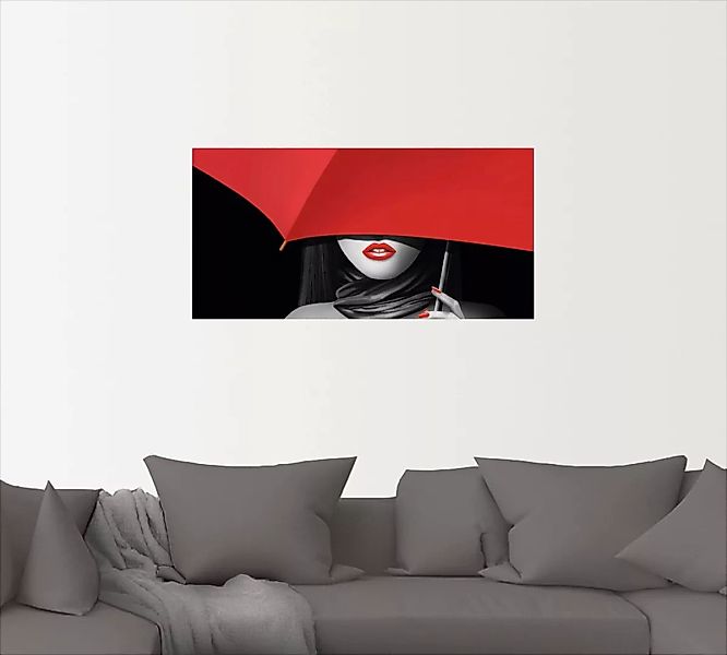 Artland Wandbild »Rote Lippen unter dem Regenschirm«, Frau, (1 St.), als Al günstig online kaufen