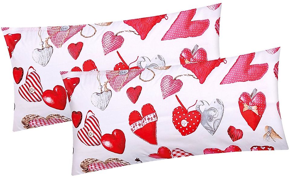 Heubergshop Kissenbezug, (2 Stück), 2er Set 40x80cm Herzen Landhaus Kissenh günstig online kaufen