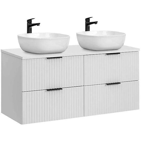 Doppelwaschtisch 120 cm mit Waschbecken in matt weiß gerillt B/H/T 120,6/74 günstig online kaufen