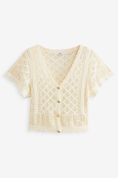 Next Kurzarmpullover Kurzärmeliges, geknöpftes Strickoberteil (1-tlg) günstig online kaufen
