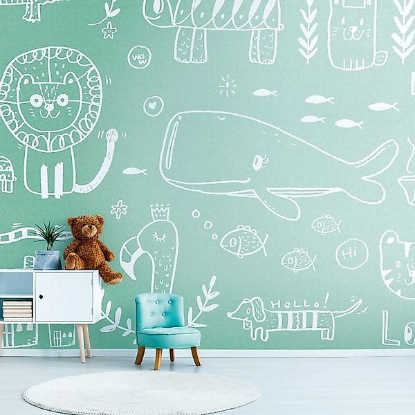 PROFHOME 383041-GU Fototapete Kindertapete Matt Grün Weiß 3,71 m x 2,8 m 0, günstig online kaufen