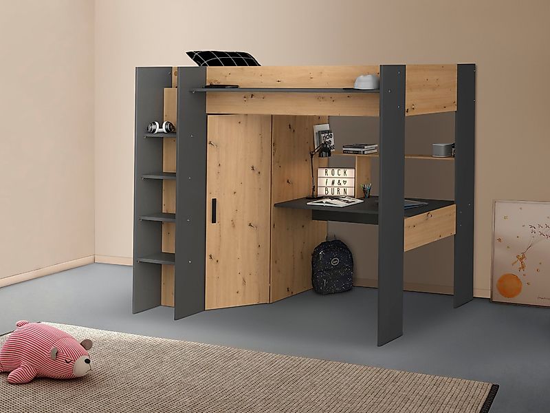 Parisot Hochbett "Heavy", ALL-IN-ONE, mit Kleiderschrank, Schreibtisch, Lei günstig online kaufen