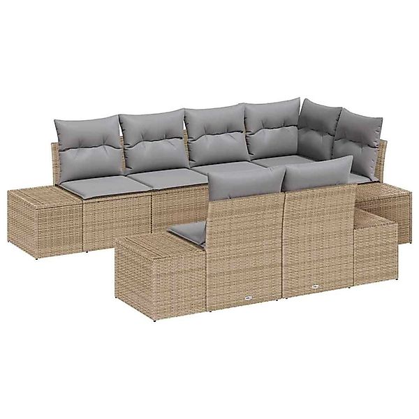 vidaXL Garten-Sofa-Set mit Kissen 7-Tlg Beige Grau Poly Rattan 3347100 günstig online kaufen