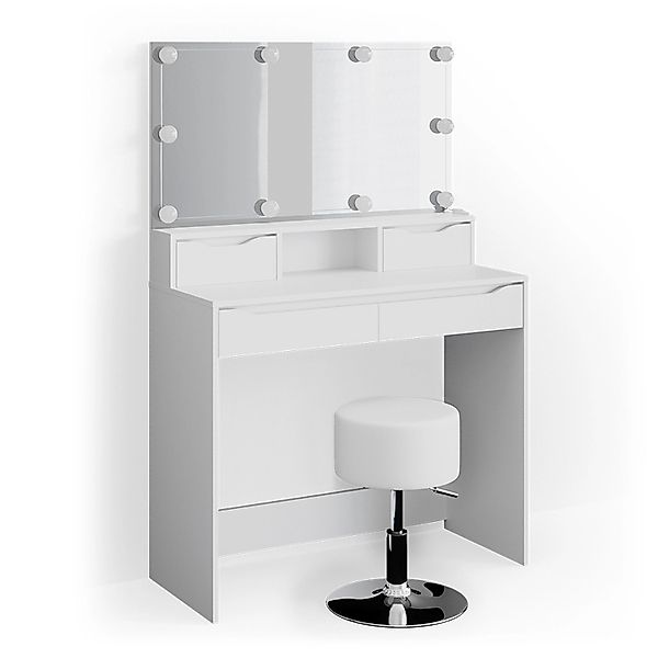 Vicco Schminktisch Ruben Weiß 100 cm mit LED Beleuchtung und Hocker günstig online kaufen