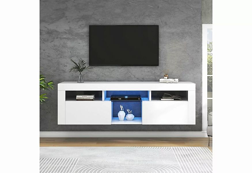 EXTSUD TV-Schrank Modernes 140 cm großes weißes TV-Schrank mit LED-Beleucht günstig online kaufen