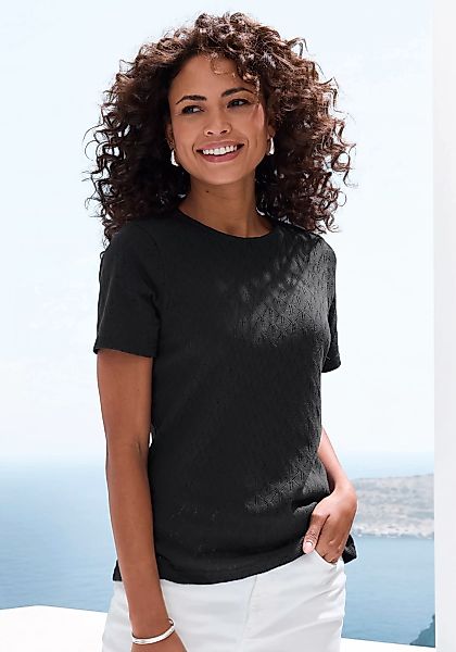 Vivance Kurzarmshirt "mit modischem Ajour-Muster", aus weicher Baumwoll-Qua günstig online kaufen