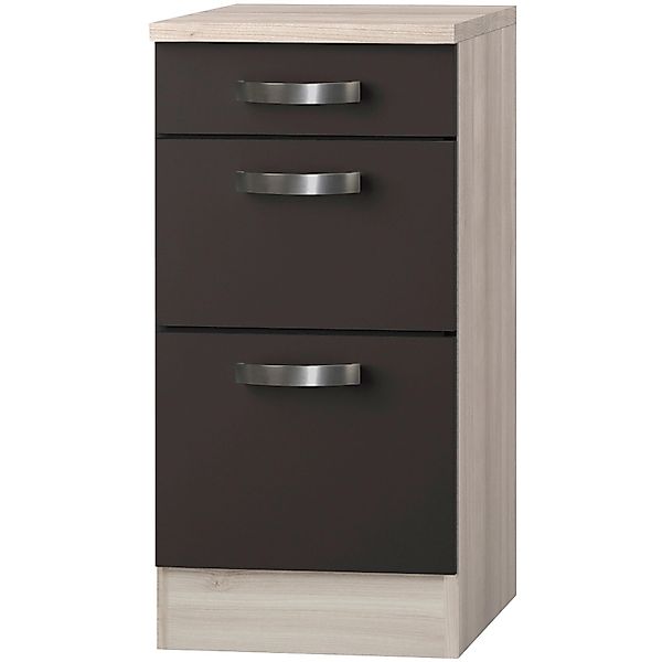 Optifit Küchen-Unterschrank mit 3 Auszügen Faro220 40 cm Anthrazit-Braun günstig online kaufen