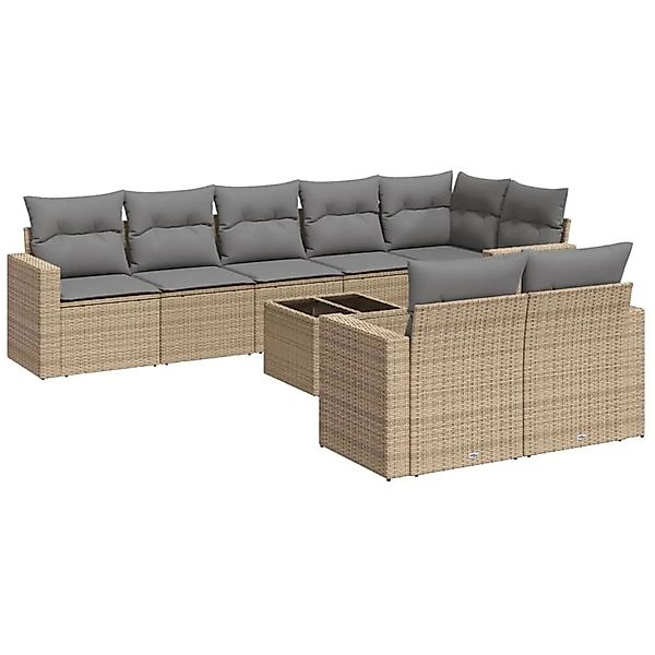 vidaXL 9-Tlg Garten-Sofagarnitur mit Kissen Beige Poly Rattan 3251566 günstig online kaufen