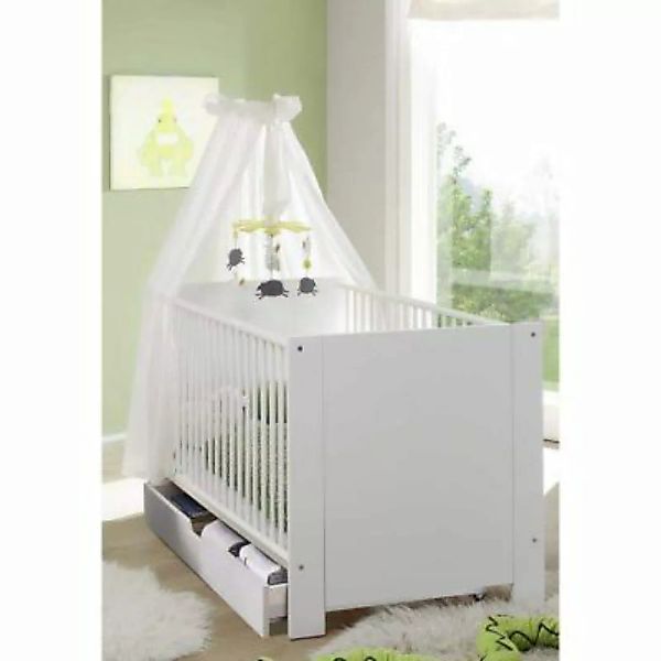 Lomadox Gitterbett mit Bettschubkasten Babyzimmer OLBIA-19 in weiß günstig online kaufen