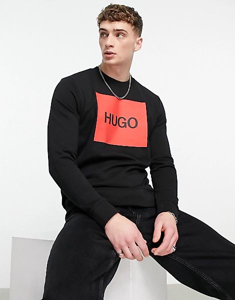 Hugo – Duragol – Sweatshirt in Schwarz mit Rundhalsausschnitt und rotem Log günstig online kaufen