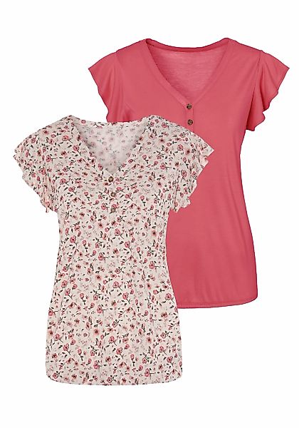 Vivance Kurzarmshirt "mit Flügelärmelchen", (2er-Pack), aus weicher Viskose günstig online kaufen