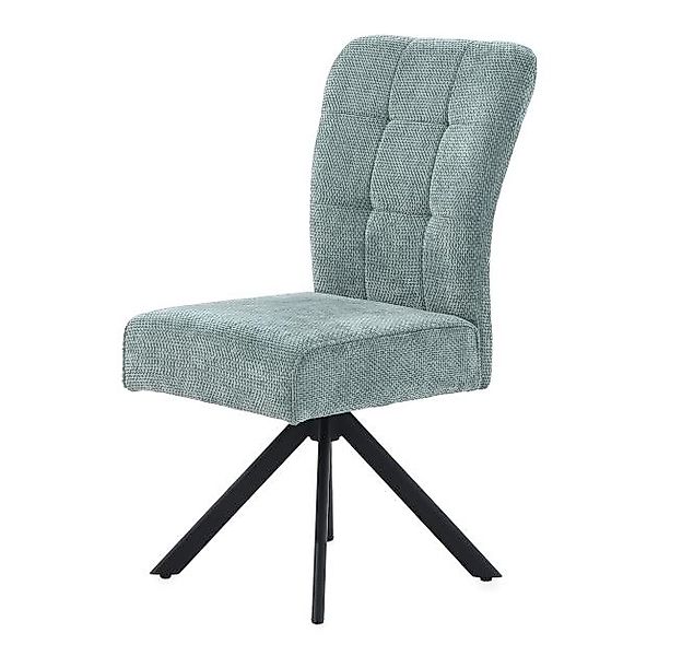 Esszimmerstuhl drehbar Chenille Türkis / Gestell Metall Schwarz günstig online kaufen