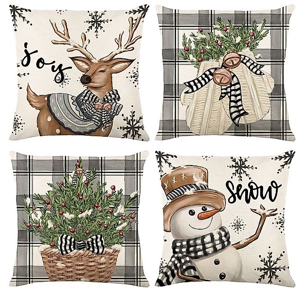 Rosnek Kissenbezug 4 Stück, Leinen, Quadratisch, für Weihnachten Bett Sofa günstig online kaufen