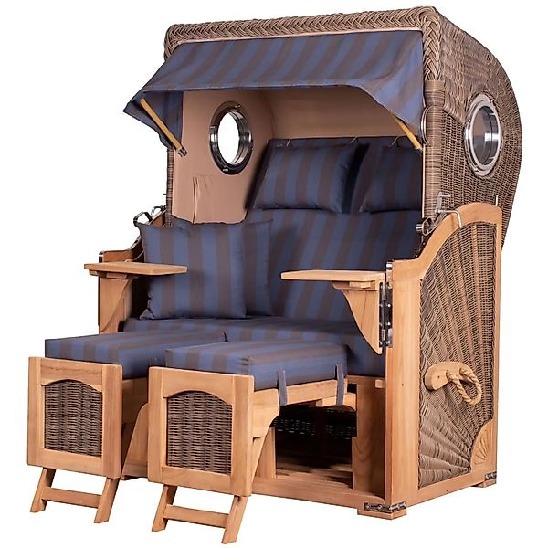 bene,iving Strandkorb Komplettset Ammersee Teak Bullauge PE Grau Modell 582 günstig online kaufen