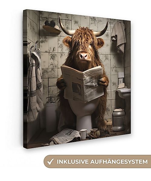 OneMillionCanvasses® Leinwandbild Scotch highlander - Toilette - Zeitung - günstig online kaufen