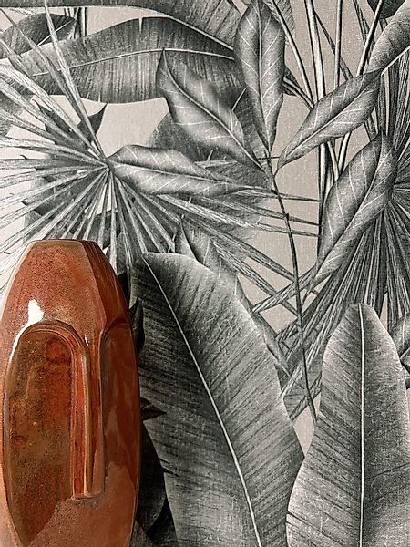 Newroom Vliestapete, Grau Tapete Modern Dschungel - Mustertapete Blumentape günstig online kaufen