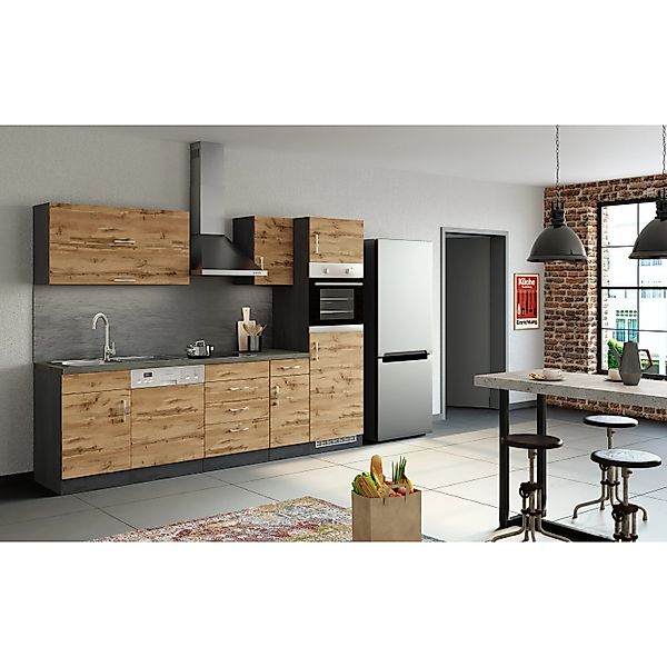 Held Möbel Küchenzeile Sorrento 270 cm Wotaneiche-Grafit ohne E-Geräte günstig online kaufen