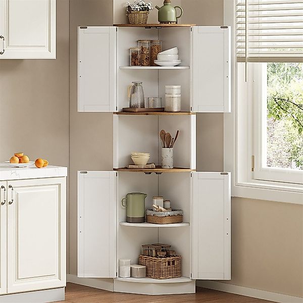 OKWISH Eckschrank Vintage-Küchenschrank (5 Staufächer,weiße Holzoptik,rusti günstig online kaufen