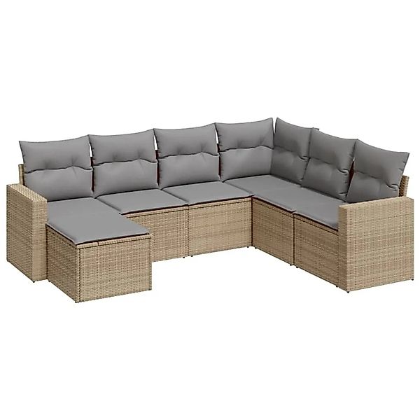 vidaXL 7-Tlg Garten-Sofagarnitur mit Kissen Beige Poly Rattan 3251636 günstig online kaufen