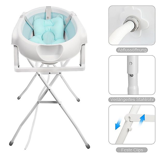 JEOBEST Babybadewanne Baby Badewanne mit Gestell, Baby Wanne mit Badematte, günstig online kaufen